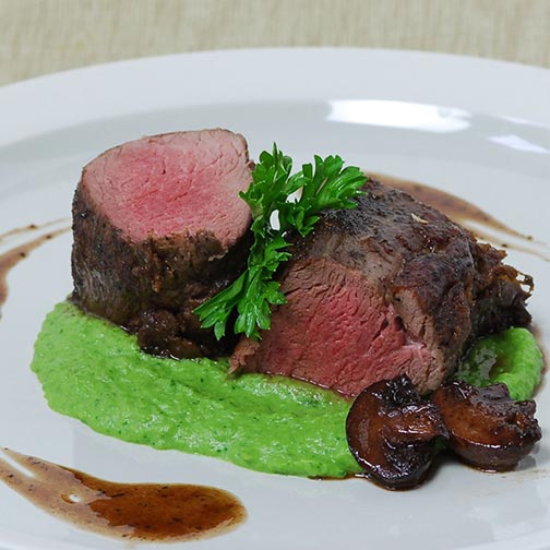 Wild Boar Medallions With Green Pea Pesto Recipe | Steaks and Game